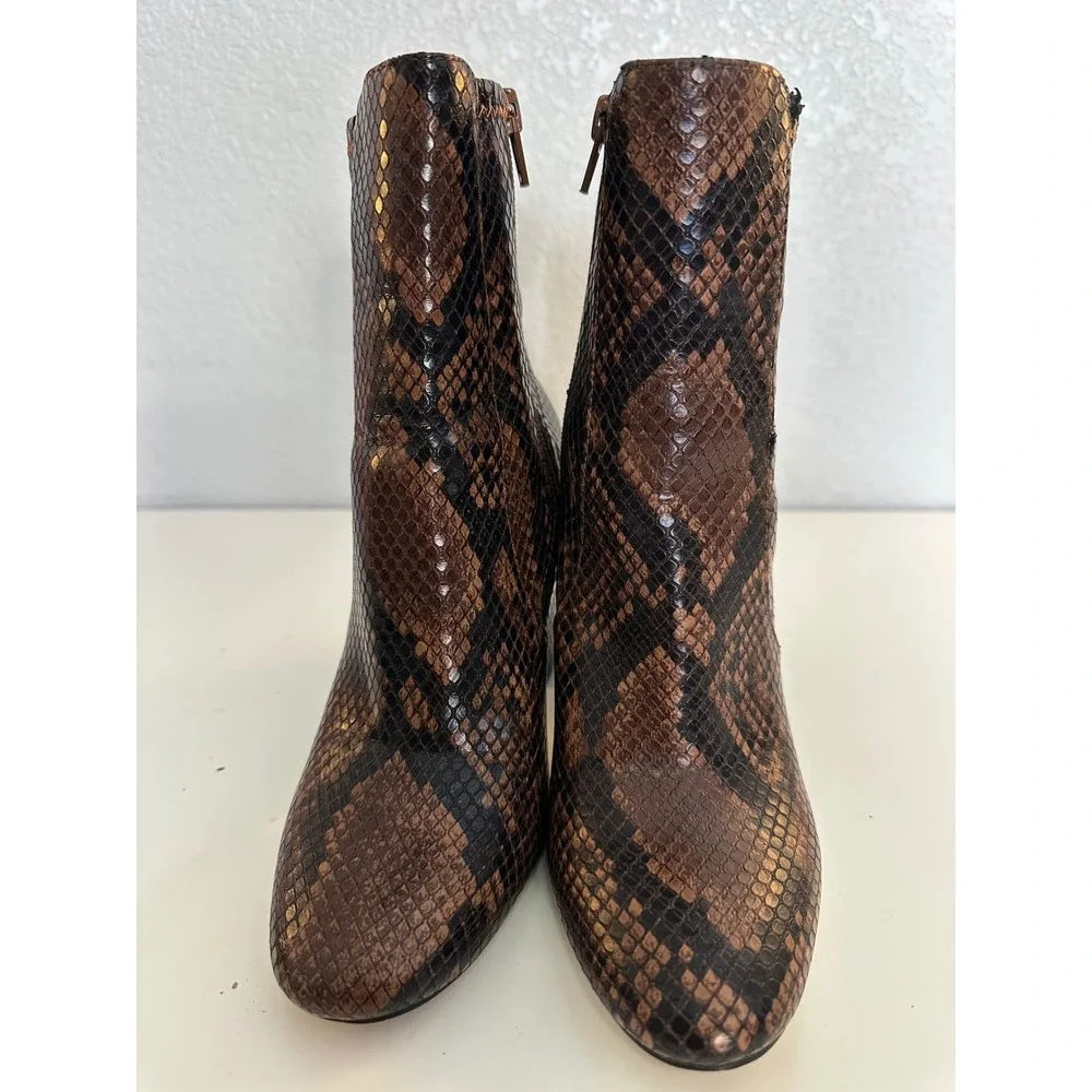 ALDO Women's Brown Snakeskin Embossed Block Heel Ankle Boots Size 6